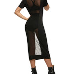 Women Sexy See Through Mesh Dress Short Sleeve Midi Bodycon Party Club Dress S-3XL - Zeagoo (Us Only)