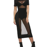 Women Sexy See Through Mesh Dress Short Sleeve Midi Bodycon Party Club Dress S-3XL - Zeagoo (Us Only)