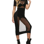 Women Sexy See Through Mesh Dress Short Sleeve Midi Bodycon Party Club Dress S-3XL - Zeagoo (Us Only)
