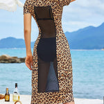 Women Sexy See Through Mesh Dress Short Sleeve Midi Bodycon Party Club Dress S-3XL - Zeagoo (Us Only)