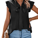 Zeagoo Satin Blouses for Women Sleeveless Bow Tops