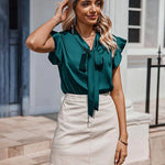 Zeagoo Satin Blouses for Women Sleeveless Bow Tops