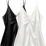 Women's Silk Camisole V Neck Camis Satin Tank Tops Sexy Spaghetti Strap Loose Sleeveless Blouse 2 Packs - Zeagoo (Us Only)