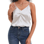 Women's Silk Camisole V Neck Camis Satin Tank Tops Sexy Spaghetti Strap Loose Sleeveless Blouse 2 Packs - Zeagoo (Us Only)