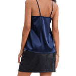 Women's Silk Camisole V Neck Camis Satin Tank Tops Sexy Spaghetti Strap Loose Sleeveless Blouse 2 Packs - Zeagoo (Us Only)