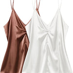 Women's Silk Camisole V Neck Camis Satin Tank Tops Sexy Spaghetti Strap Loose Sleeveless Blouse 2 Packs - Zeagoo (Us Only)