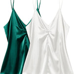 Women's Silk Camisole V Neck Camis Satin Tank Tops Sexy Spaghetti Strap Loose Sleeveless Blouse 2 Packs - Zeagoo (Us Only)