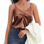 Women's Silk Camisole V Neck Camis Satin Tank Tops Sexy Spaghetti Strap Loose Sleeveless Blouse 2 Packs - Zeagoo (Us Only)