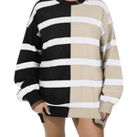 Zeagoo Striped Oversized Sweater Color Block Loose Pullover Top