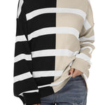 Zeagoo Striped Oversized Sweater Color Block Loose Pullover Top