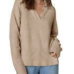 Zeagoo Women's Fall Striped Sweater V Neck Oversized Knitted Tops