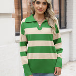 Zeagoo Women's Fall Striped Sweater V Neck Oversized Knitted Tops