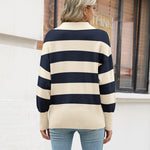 Zeagoo Women's Fall Striped Sweater V Neck Oversized Knitted Tops