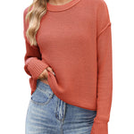 Zeagoo Women's Crew Neck Cropped Sweater Long Sleeve Knit Tops