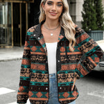 Zeagoo Women's Cozy Fleece Jacket Western Aztec Print Coat