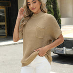 Zeagoo Vest Mock Neck Batwing Short Sleeve Ribbed Knit Tops