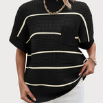 Zeagoo Vest Mock Neck Batwing Short Sleeve Ribbed Knit Tops