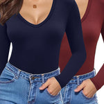 Zeagoo 2 Pack Women's Long Sleeve V Neck Slim Fit T Shirts