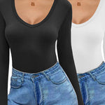 Zeagoo 2 Pack Women's Long Sleeve V Neck Slim Fit T Shirts