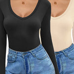 Zeagoo 2 Pack Women's Long Sleeve V Neck Slim Fit T Shirts