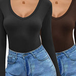 Zeagoo 2 Pack Women's Long Sleeve V Neck Slim Fit T Shirts