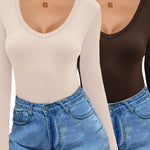 Zeagoo 2 Pack Women's Long Sleeve V Neck Slim Fit T Shirts