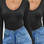 Zeagoo 2 Pack Women's Long Sleeve V Neck Slim Fit T Shirts