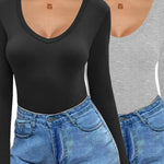 Zeagoo 2 Pack Women's Long Sleeve V Neck Slim Fit T Shirts