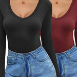 Zeagoo 2 Pack Women's Long Sleeve V Neck Slim Fit T Shirts