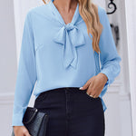 Zeagoo Casual Bow Tie Neck Chiffon Long Sleeve Blouse for Women Casual Work Office Loose Fit 2026 | Under $40