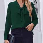 Zeagoo Casual Bow Tie Neck Chiffon Long Sleeve Blouse for Women Casual Work Office Loose Fit 2026 | Under $40