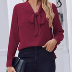 Zeagoo Casual Bow Tie Neck Chiffon Long Sleeve Blouse for Women Casual Work Office Loose Fit 2026 | Under $40