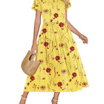 Zeagoo Bohemian Floral Short Sleeve Beach Sundress for Women Casual Beach Vacation Summer 2026