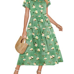 Zeagoo Bohemian Floral Short Sleeve Beach Sundress for Women Casual Beach Vacation Summer 2026
