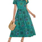 Zeagoo Bohemian Floral Short Sleeve Beach Sundress for Women Casual Beach Vacation Summer 2026