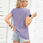 Zeagoo Short Sleeve Tops for Women Casual V Neck T-Shirts Petal Sleeve Shirt Eyelet Pleated Loose Blouses (Us Only)