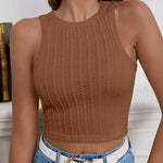 Zeagoo Tank Top for Women Ribbed Knit Sleeveless Crop Tops Summer Crew Neck Cropped Racerback Camisole  (US Only)