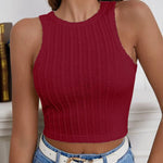Zeagoo Tank Top for Women Ribbed Knit Sleeveless Crop Tops Summer Crew Neck Cropped Racerback Camisole  (US Only)