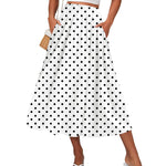 Women's Midi Skirts Elastic High Waist Skirt Polka Dot Casual Pleated Skirt with Pockets - Zeagoo (Us Only)