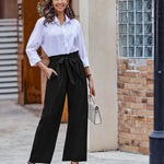 Women Long Lounge Pants with Pockets High Waisted Wide Leg Business Work Trousers Pant - Zeagoo (Us Only)