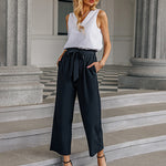 Women Long Lounge Pants with Pockets High Waisted Wide Leg Business Work Trousers Pant - Zeagoo (Us Only)