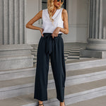 Women Long Lounge Pants with Pockets High Waisted Wide Leg Business Work Trousers Pant - Zeagoo (Us Only)
