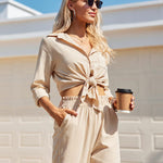 Women Long Lounge Pants with Pockets High Waisted Wide Leg Business Work Trousers Pant - Zeagoo (Us Only)
