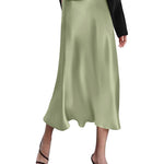 Zeagoo Midi Skirt High Waisted Solid Satin Dress