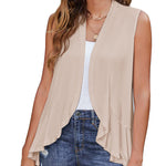 Women's Sleeveless Draped Open Front Cardigan Ruffles Hem Vest - Zeagoo (Us Only)