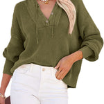 Women's Oversized Sweater V Neck Hooded Pullover Sweater Long Sleeve Knitted Jumper Tops - Zeagoo (Us Only)