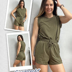 Womens Summer 2 Piece Outfits Sleeveless Round Neck Tops and High-waisted with Drawstring Casual Shorts Tracksuit Sets - Zeagoo (Us Only)