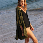 Women Swiss Dot Chiffon Cardigan Lightweight Beach Cover Up 3/4 Sleeve Cardigan - Zeagoo (Us Only)