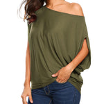 Women's Off Shoulder Blouse Loose Summer T Shirts Batwing Sleeve Tops S-XXL - Zeagoo (Us Only)