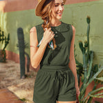 Womens Summer 2 Piece Outfits Sleeveless Round Neck Tops and High-waisted with Drawstring Casual Shorts Tracksuit Sets - Zeagoo (Us Only)